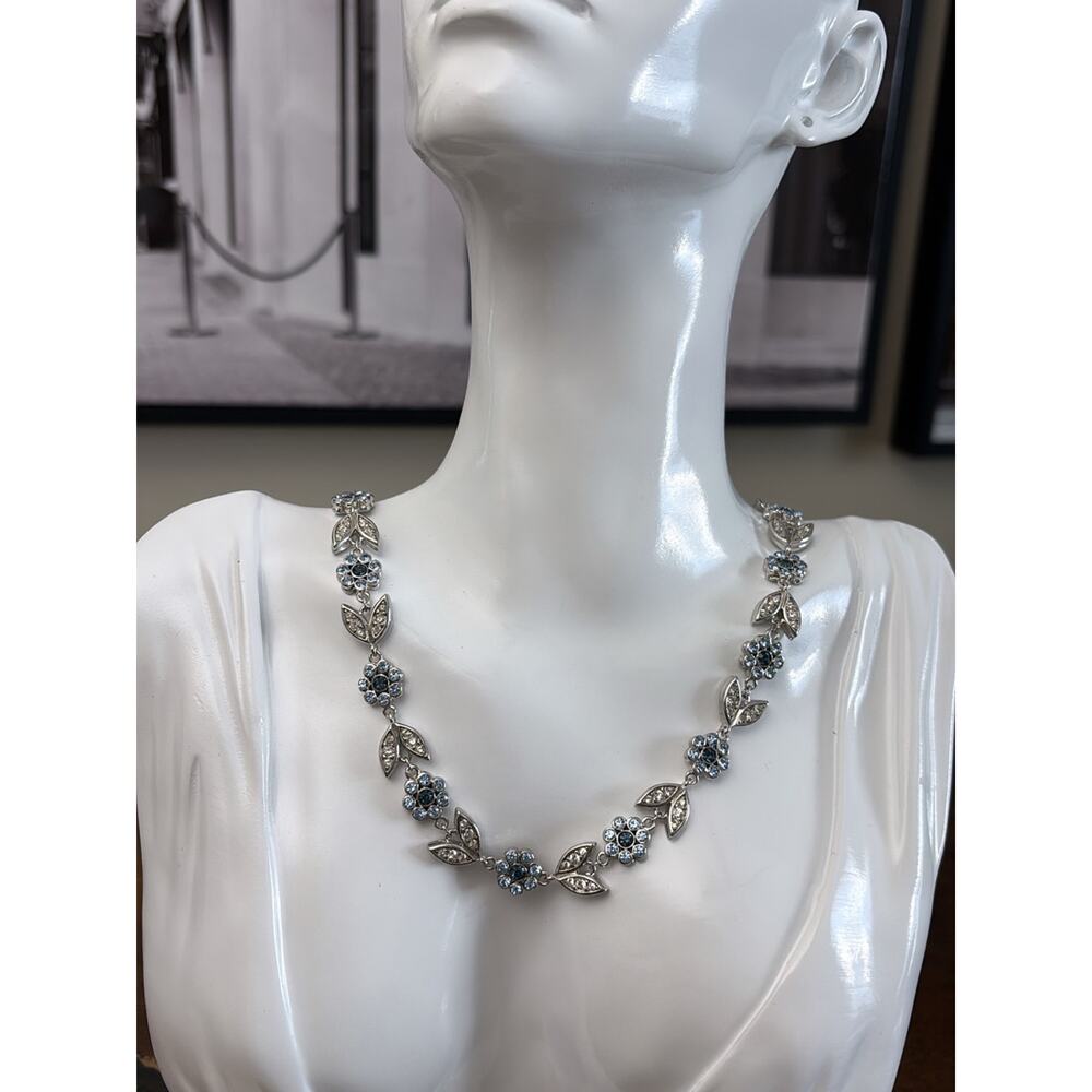 D’Orlan Silver-Tone Necklace with Light Blue Crystal Floral Accents